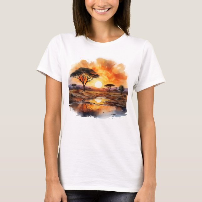 Camiseta Atardecer africano con árboles de acacia (Anverso)