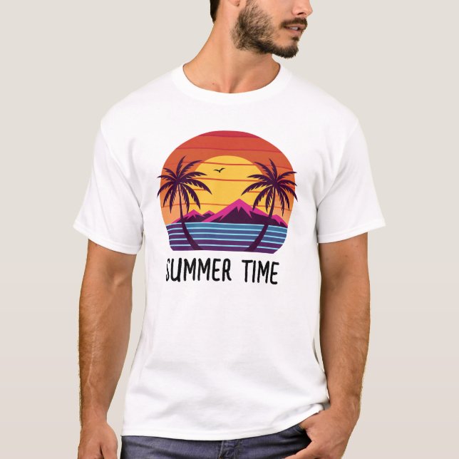 Camiseta Atardecer con Vector de Palmeras (Anverso)