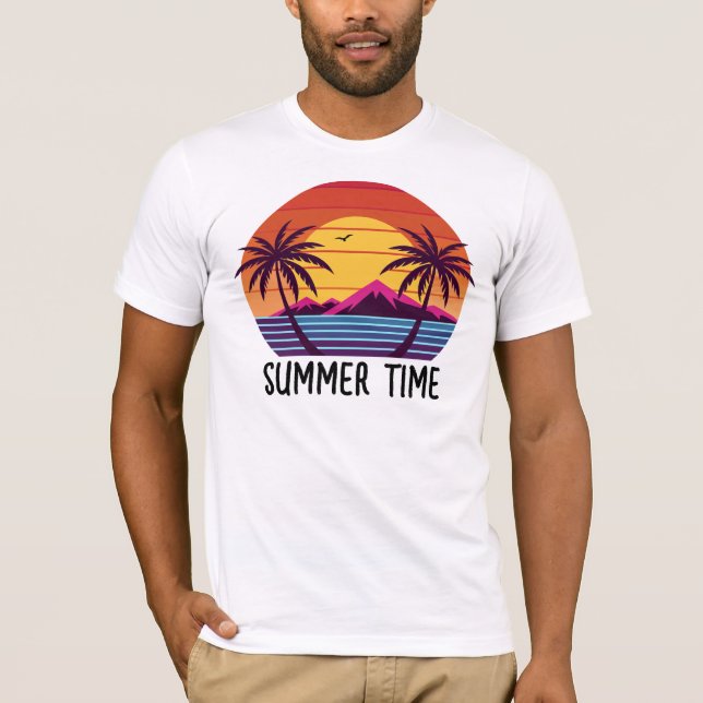 Camiseta Atardecer con Vector de Palmeras (Anverso)
