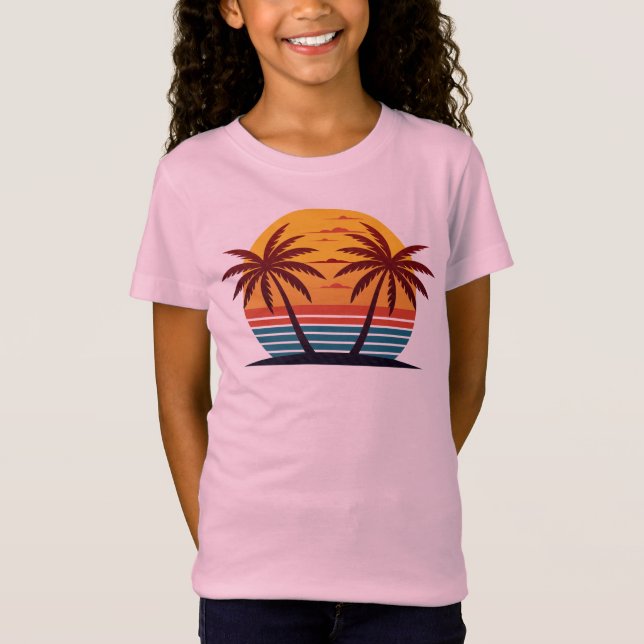 Camiseta Atardecer con vector de palmeras-98802 (Anverso)