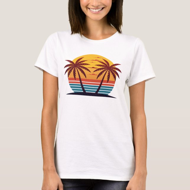 Camiseta Atardecer con vector de palmeras-98802 (Anverso)