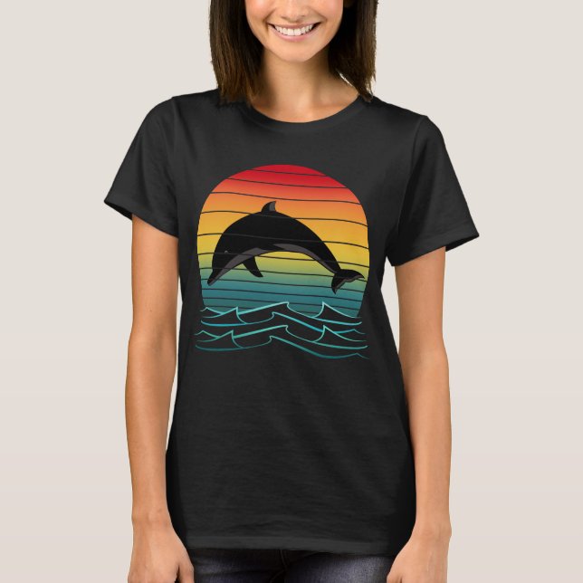 Camiseta Atardecer de delfines vintage océano (Anverso)