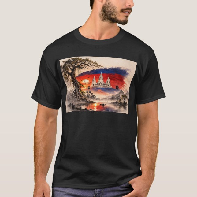Camiseta Atardecer de la bandera de Camboya (Anverso)