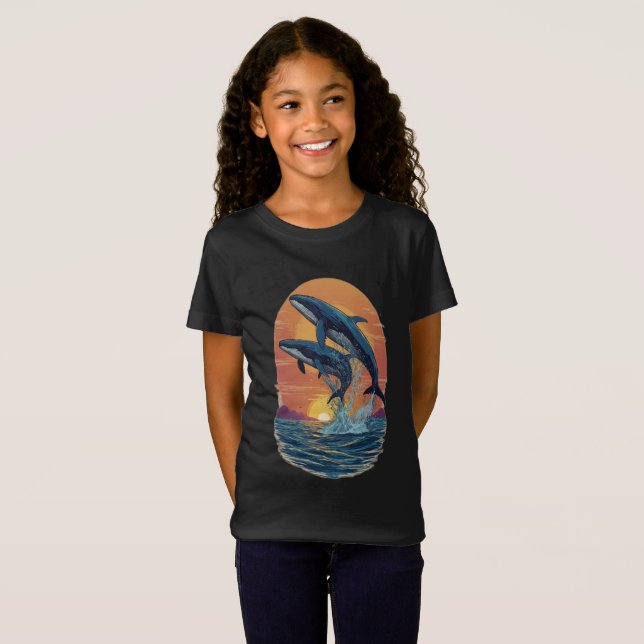 Camiseta Atardecer de la familia ballena: sumergirse en la  (Anverso completo)