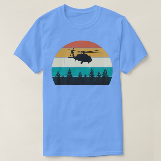 Camiseta Atardecer de la guerra retro del helicóptero negro (Diseño del anverso)