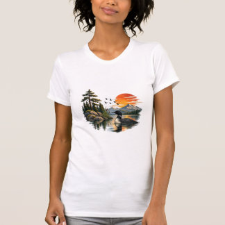 Camiseta Atardecer de montaña en el lago Loon vintage natur