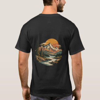 Camiseta Atardecer de montaña vintage en río de fondo impre