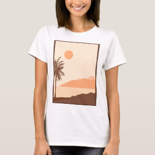 Camiseta Atardecer de palmera, Isla, Arte abstracto boho