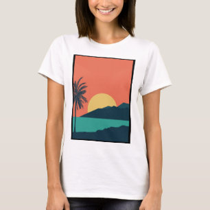 Camiseta Atardecer de palmera, Isla, Arte abstracto boho