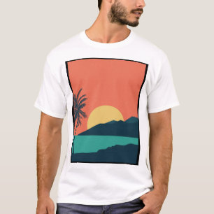 Camiseta Atardecer de palmera, Isla, Arte abstracto boho