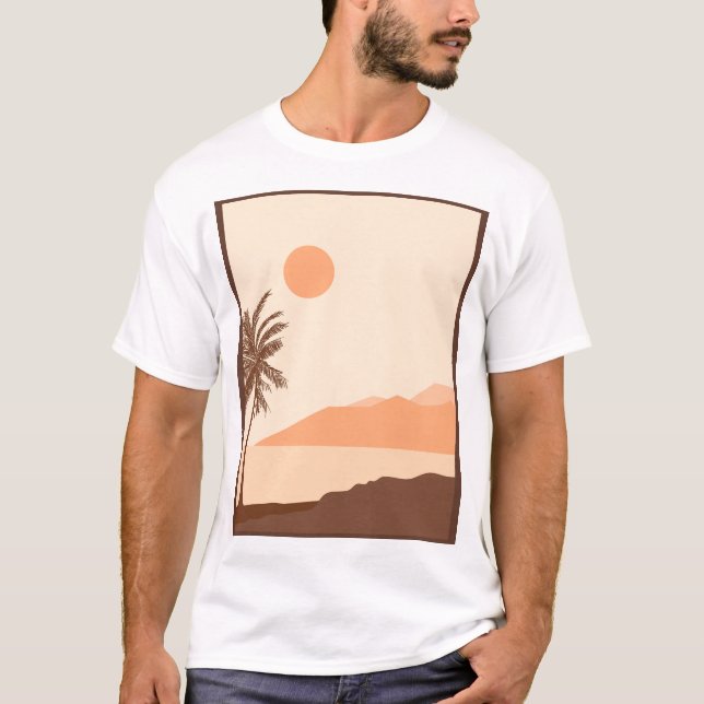 Camiseta Atardecer de palmera, Isla, Arte abstracto boho (Anverso)