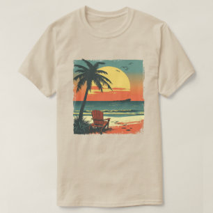 Camiseta Atardecer de palmera tropical retro personalizable