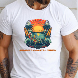 Camiseta Atardecer de Vibraciones Costeras de Verano con Es