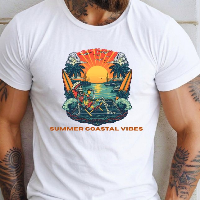 Camiseta Atardecer de Vibraciones Costeras de Verano con Es (Subido por el creador)