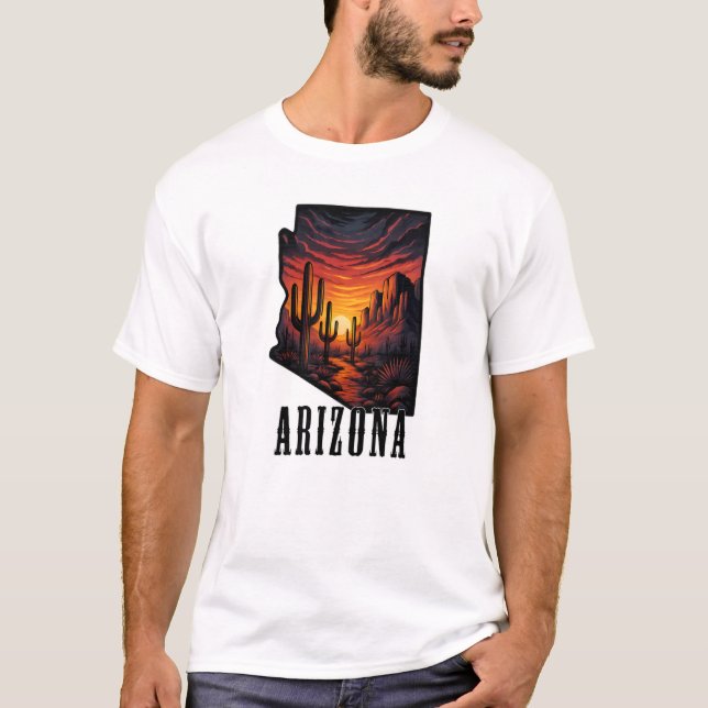 Camiseta Atardecer del desierto del estilo del tatuaje del  (Anverso)