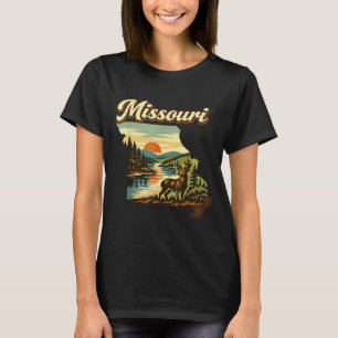 Camiseta Atardecer del estado de Missouri, río de ciervos, 