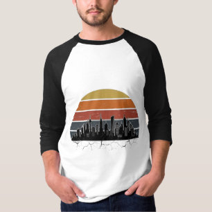 Camiseta Atardecer del horizonte de la ciudad retro de los