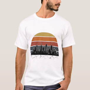 Camiseta Atardecer del paisaje urbano de la ciudad retro de