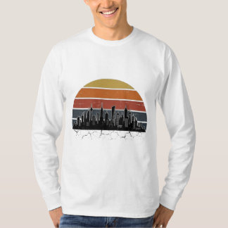 Camiseta Atardecer del paisaje urbano de la ciudad retro de