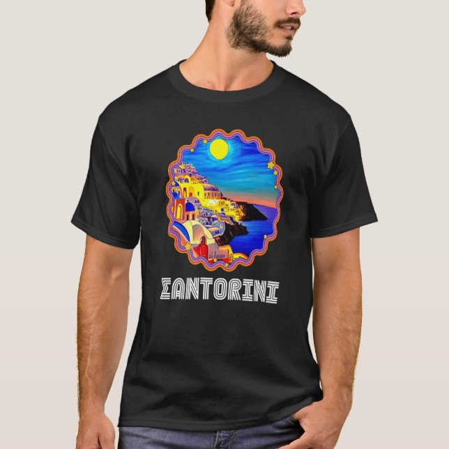 Camiseta Atardecer En Santorini Grecia Pintura 2 (Anverso)