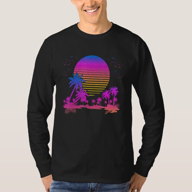 Camiseta Atardecer estético de las palmas de arte de la ond (Anverso)