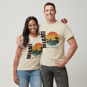 Camiseta Atardecer Florida Silueta Retro Playa Miami