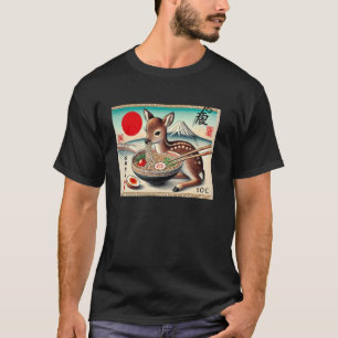 Camiseta Atardecer Japonés Monte Fuji Sello Postal Ciervo R