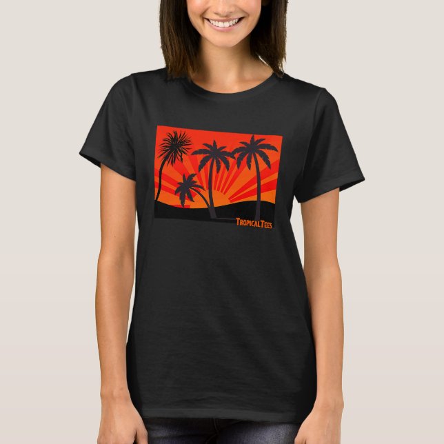 Camiseta Atardecer Naranja tropical con palmeras (Anverso)