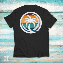Camiseta Atardecer Ola Playa Costera Tropical Palma Retro