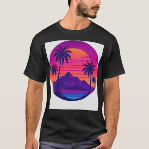 Camiseta Atardecer Retro 80 con palmeras - Aesma sinthwave