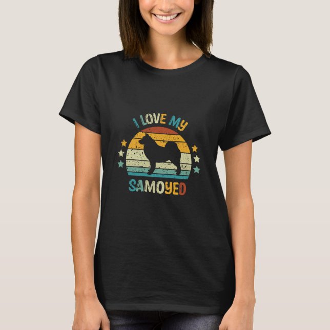 Camiseta Atardecer Retro Amo a Mi Samoyed (Anverso)