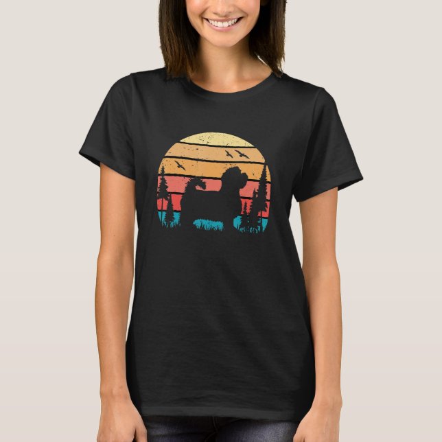 Camiseta Atardecer retro de cachorro de perro maltés (Anverso)