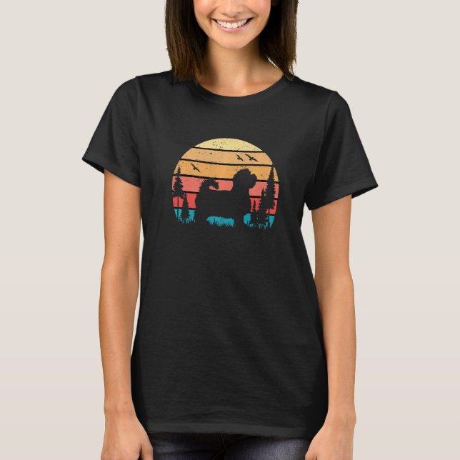 Camiseta Atardecer retro de cachorro de perro maltés (Anverso)