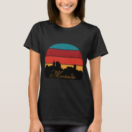 Camiseta Atardecer Retro de la Silueta de Montevideo para V