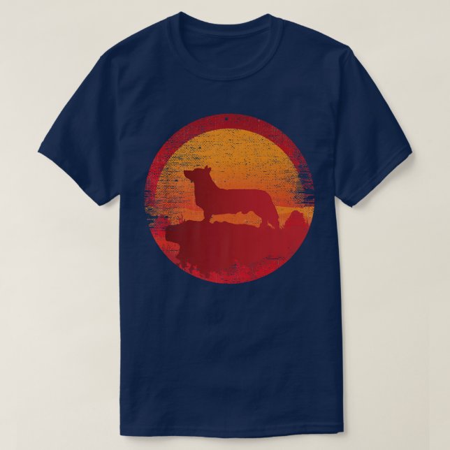 Camiseta Atardecer retro de perro de Corgi galés (Diseño del anverso)