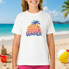 Camiseta Atardecer retro de verano con palmera