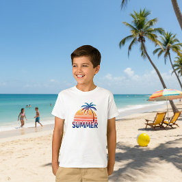 Camiseta Atardecer retro de verano con palmera