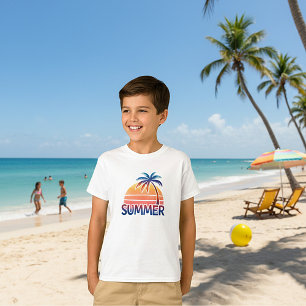 Camiseta Atardecer retro de verano con palmera