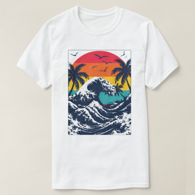 Camiseta Atardecer Retro Ola de Río (Diseño del anverso)