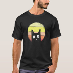 Camiseta Atardecer Retro Retro de Ronda de Gatos Negro Cuad