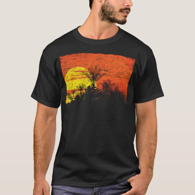 Camiseta Atardecer retro tropical con palma (Anverso)