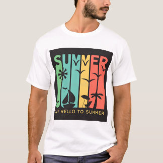 Camiseta Atardecer Retro Verano Playa Silueta Gráfica