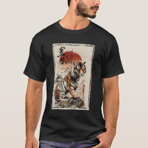 Camiseta Atardecer Tigre Monte Fuji Sakura Animal Japonés A