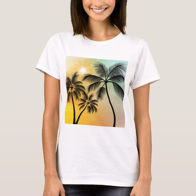 Camiseta Atardecer tropical con palmeras - Arte natural de  (Anverso)