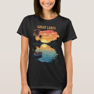 Camiseta Atardecer Tropical de los Grandes Lagos Viaje Retr
