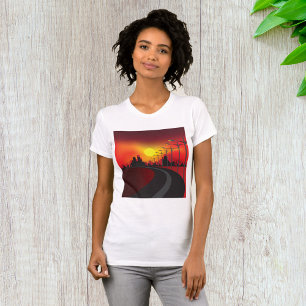Camiseta Atardecer Urbano en la Carretera Silueta de la Ciu