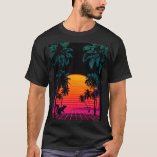 Camiseta Atardecer Vaporwave Palmas – Rejilla de Ardilla Ne