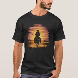 Camiseta Atardecer Vaquero Caballo Occidental Silueta Rodeo