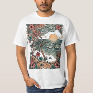 Camiseta Atardecer vintage de Hawái y palmeras