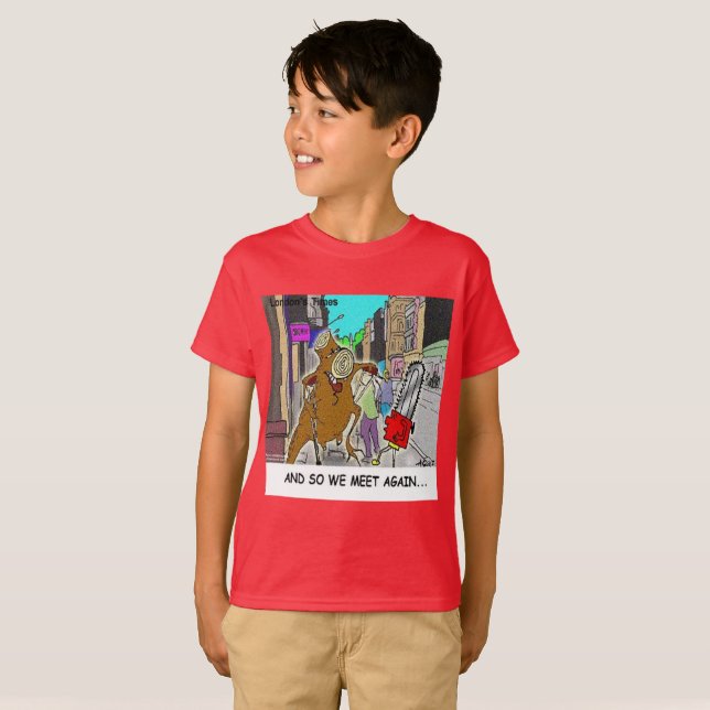 Camiseta Atascado: Chainsaw Vs Árbol divertido cómic (Anverso completo)